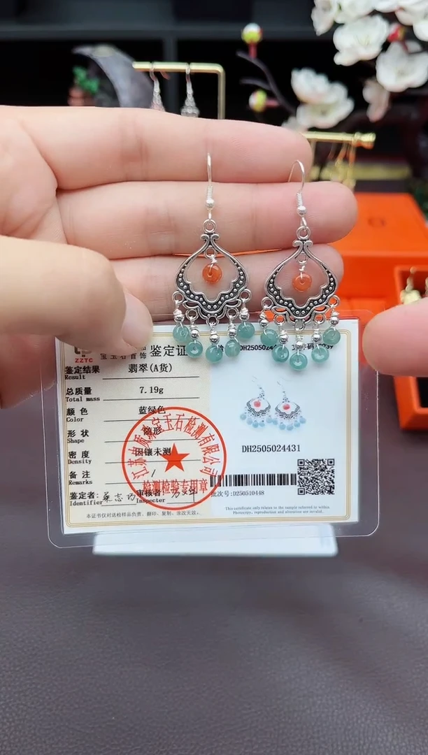翡翠银S925镶嵌耳饰432000