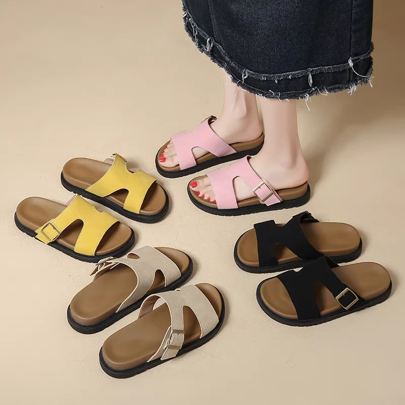 【5818】勃肯凉鞋女2025年新款夏季一字拖沙滩鞋厚底外穿凉拖鞋子