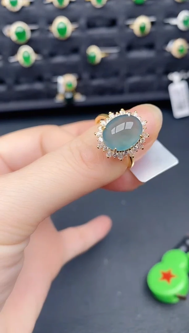 银S925镶嵌戒指翡翠天然a货翡翠100