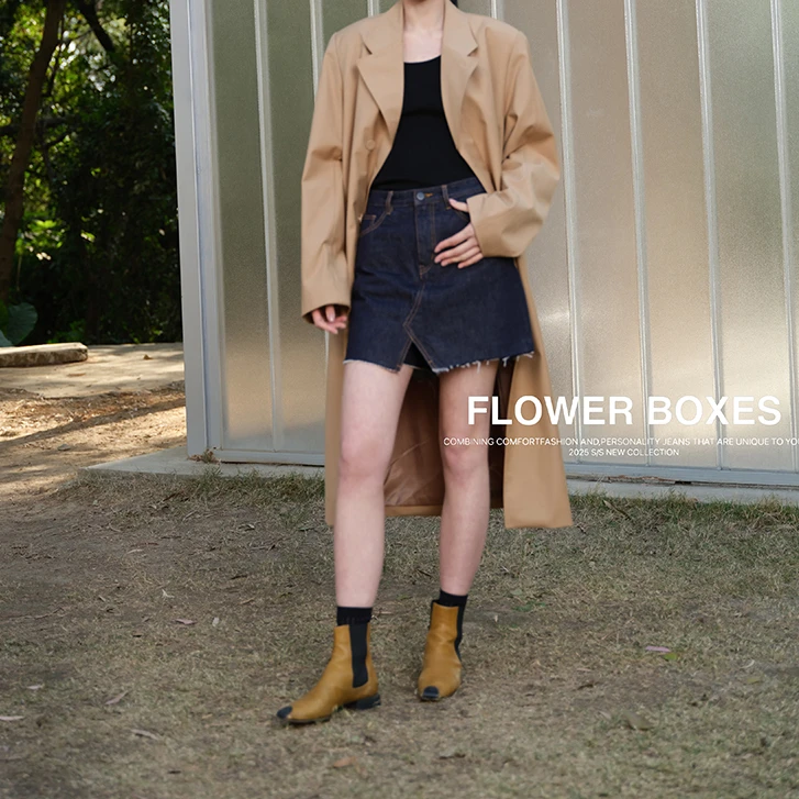 花匣子牛仔裤502859-1春夏款2025普洗蓝显瘦高腰牛仔短裤裤裙女