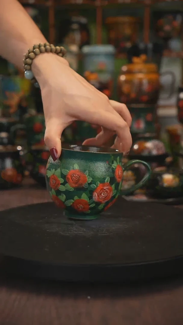 油画手绘釉下彩杯子