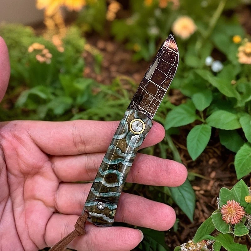 （盘玩精品）猛犸臼齿瑞典大马士革马赛克人脸小刀