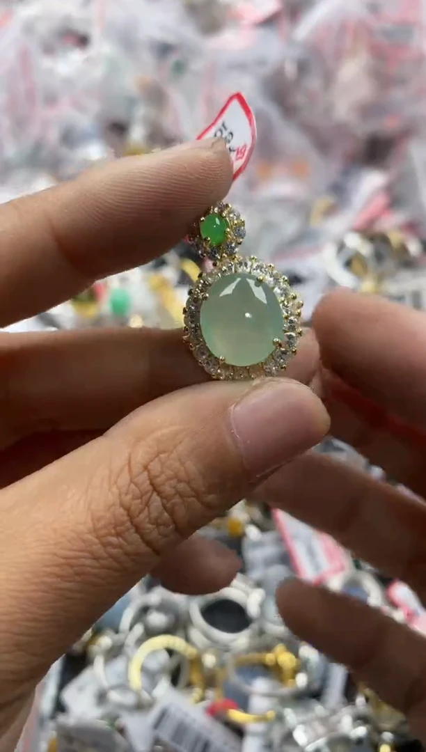 银S925镶嵌戒指翡翠14              9