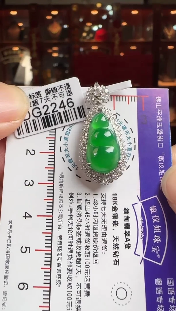 翡翠18K金镶嵌颈饰DG2246冰绿富贵豆