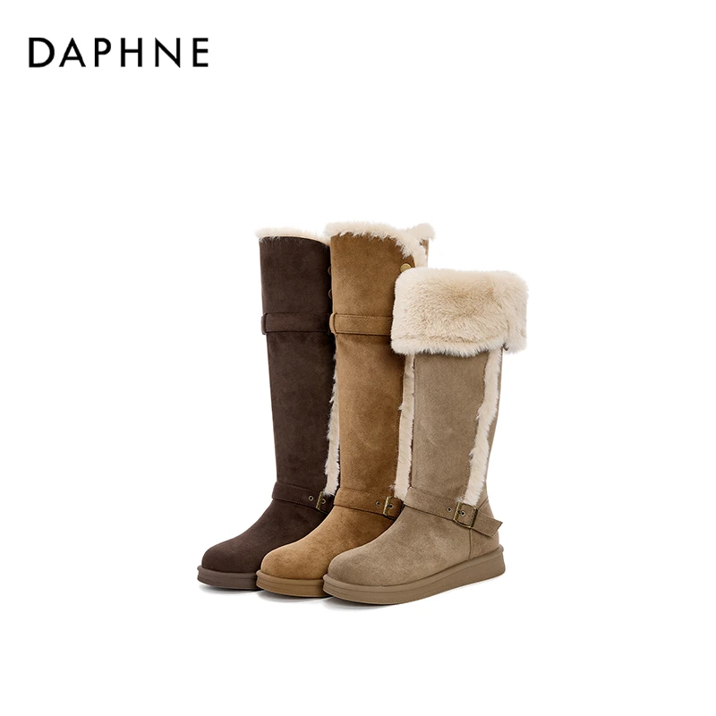 达芙妮品牌正品2025年冬季过膝长筒靴百搭两穿加绒保暖厚底雪地靴