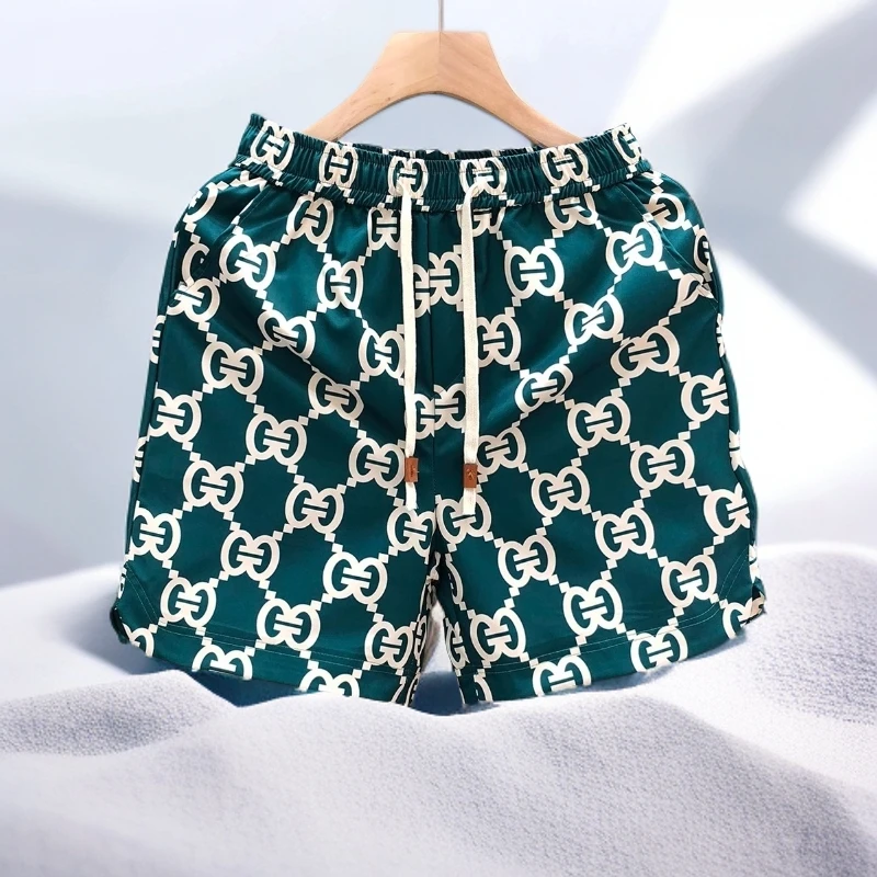 昆加希毕潮牌短裤男夏季薄款时尚印花五分裤外穿百搭滑料沙滩裤子