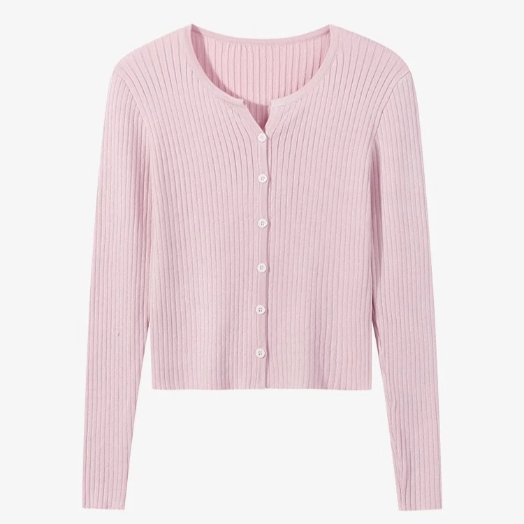 羊城故事-韩系简约圆领竖坑条毛针织衫百搭显瘦长袖开衫Y50248471