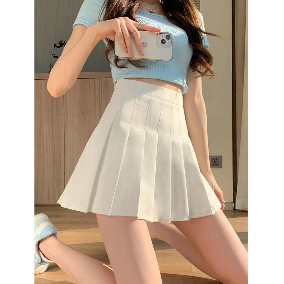 百褶裙女春夏新款韩版高级感白色JK短裙韩版气质A字减龄半身裙女