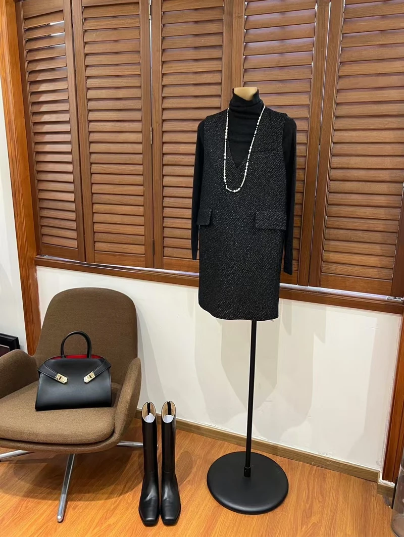 （流光夜曲）极简高级亮丝轻奢包容百搭小香连衣裙深圳南油气质