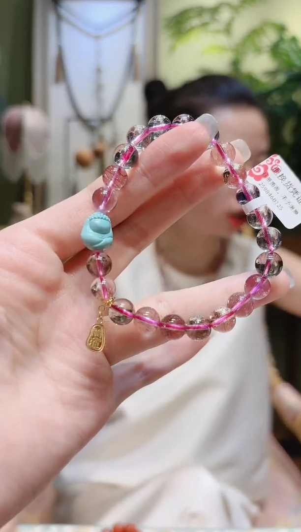 【闪购商品】水晶手串18K金镶嵌绿松无相佛超七手串