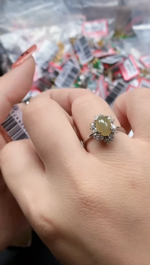 银S925镶嵌戒指翡翠天然A货缅甸翡翠