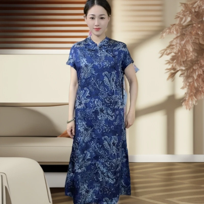 江南鑫雅阁【青花意韵】新中式改良旗袍连衣裙青花瓷提花夏季妈妈装