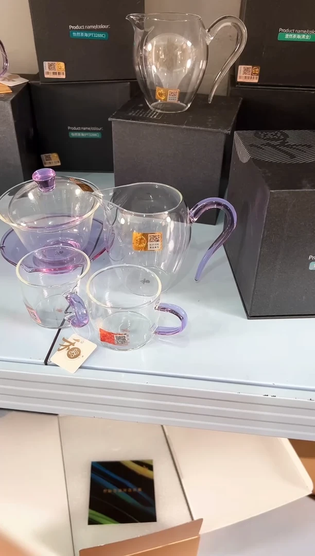 禾器荷叶盖碗浅紫色加怡然茶海浅紫色加清禾对杯浅紫色