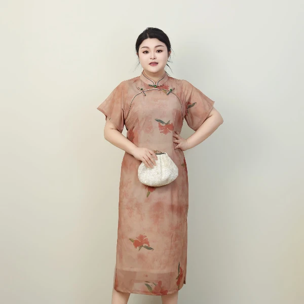 【樱桃】大码女装夏季新款复古显瘦立领旗袍连衣裙