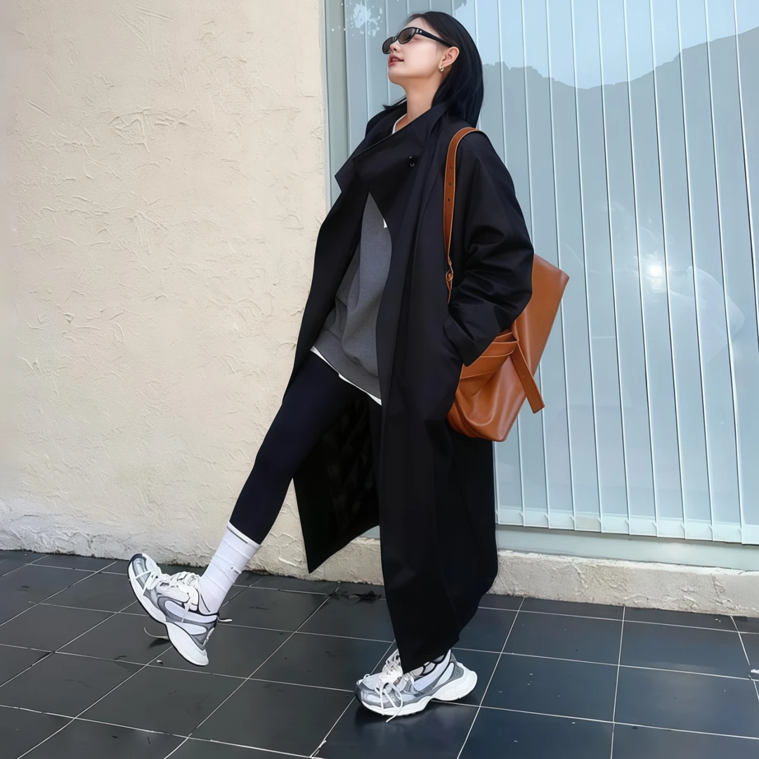 极简一粒扣长款羽绒外套女2025秋季新款大码胖MM百搭时尚保暖风衣