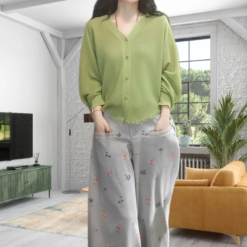 夏季复古慵懒风百搭气质显瘦针织开衫防晒衫时髦V领长袖上衣