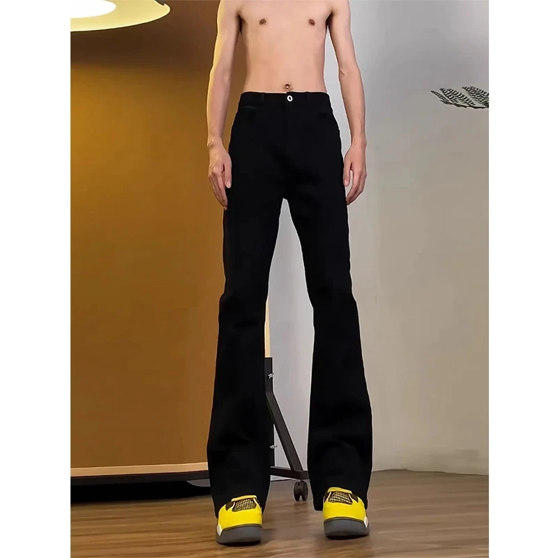 Gonetich黑色微喇牛仔裤男款潮牌vibe高腰显瘦裤子弯刀阔腿直筒裤