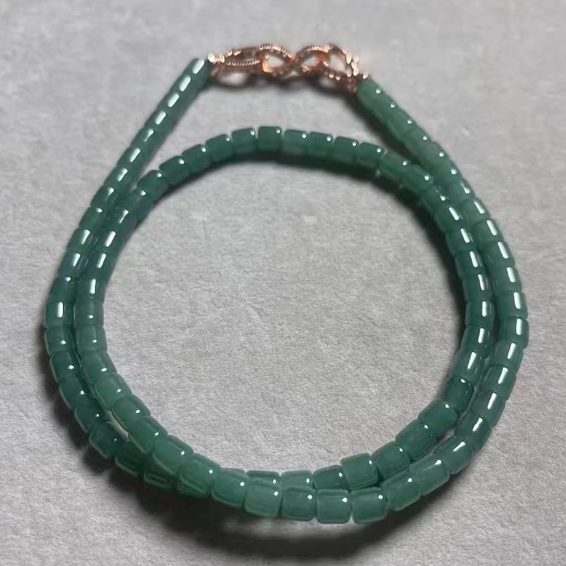 天然缅甸翡翠A货老蓝水直桶项链时尚妈妈链5毫米桶珠翡翠女士项链