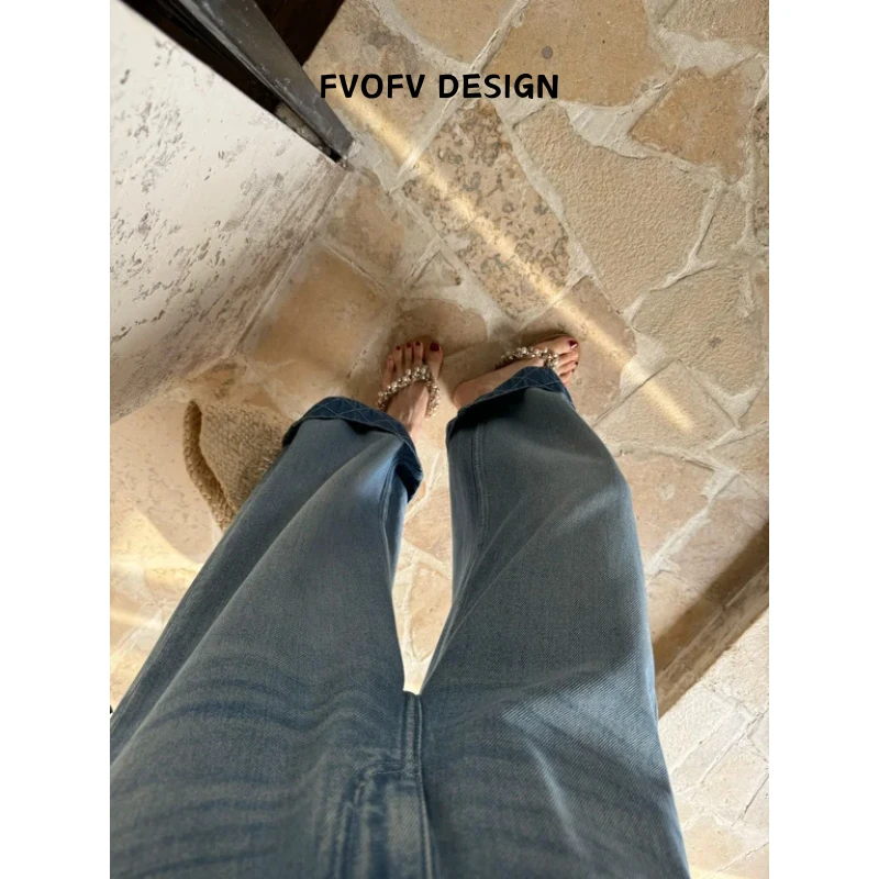 FVOFV（气泡裤）重工！薄款小心机刺绣九分阔腿裤牛仔裤CH0008-1