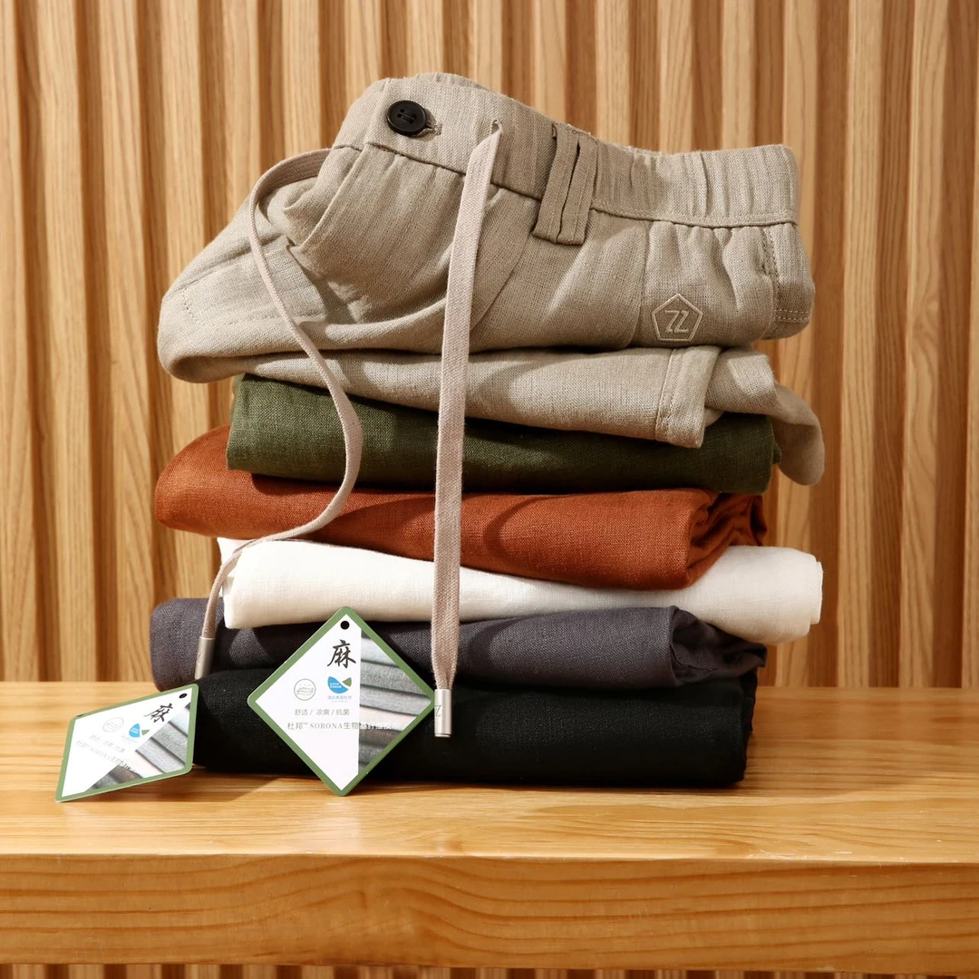 ZZ系意奢高端夏季男士柔软透气垂坠简约百搭小直筒天然亚麻短裤潮