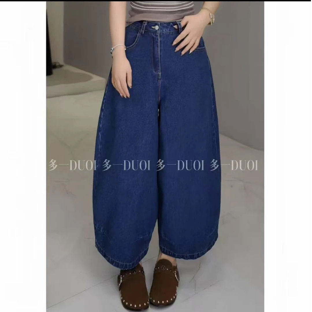 多一"港味牛仔"2025早秋复古水洗正腰高腰弯刀宽松休闲牛仔裤