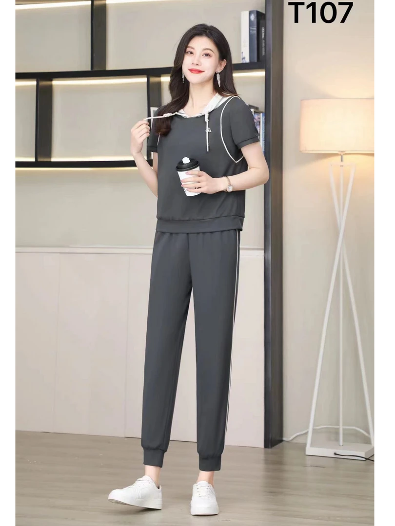 【QX532】2024夏装新款时尚休闲连帽品质女装套装运动舒适套装