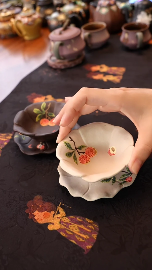 白段荔枝套杯宜兴紫砂