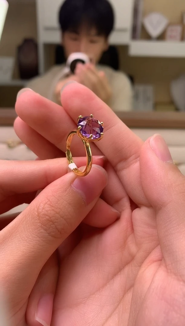 银S925镶嵌戒指紫晶阿*J05-3