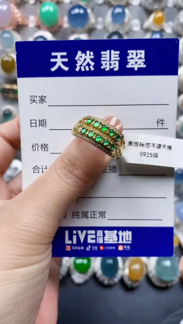 翡翠戒指银S925镶嵌0601