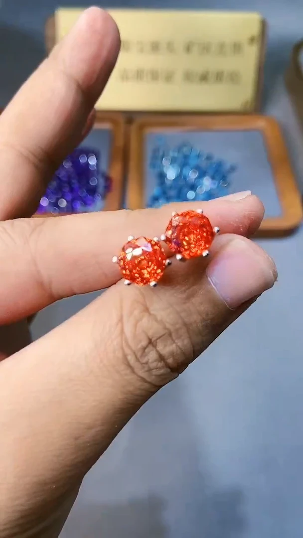 【闪购商品】石榴石（芬达石）耳饰银S925镶嵌354