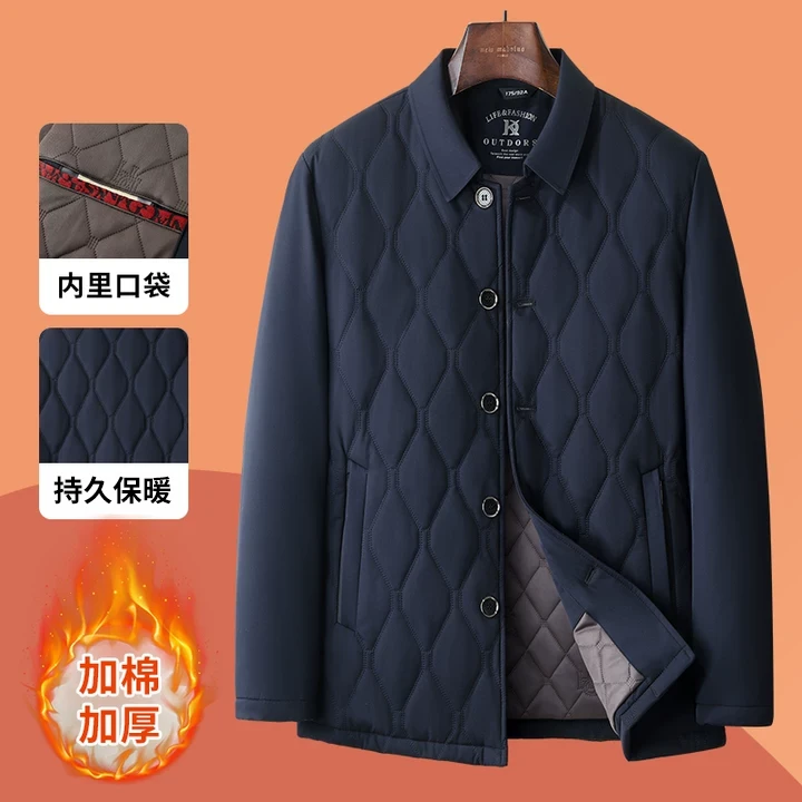 新款翻领厚款棉袄商务休闲防风抗皱挺阔秋冬装中老年棉服棉衣秋冬