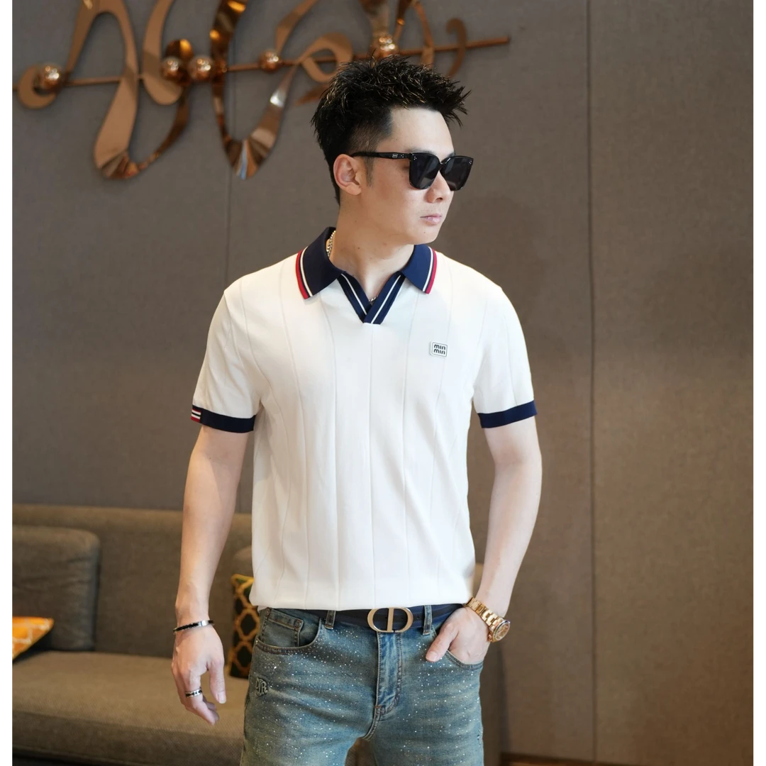 2025男士夏季POLO衫针织短袖雅痞休闲轻奢撞色翻领高端时尚短袖
