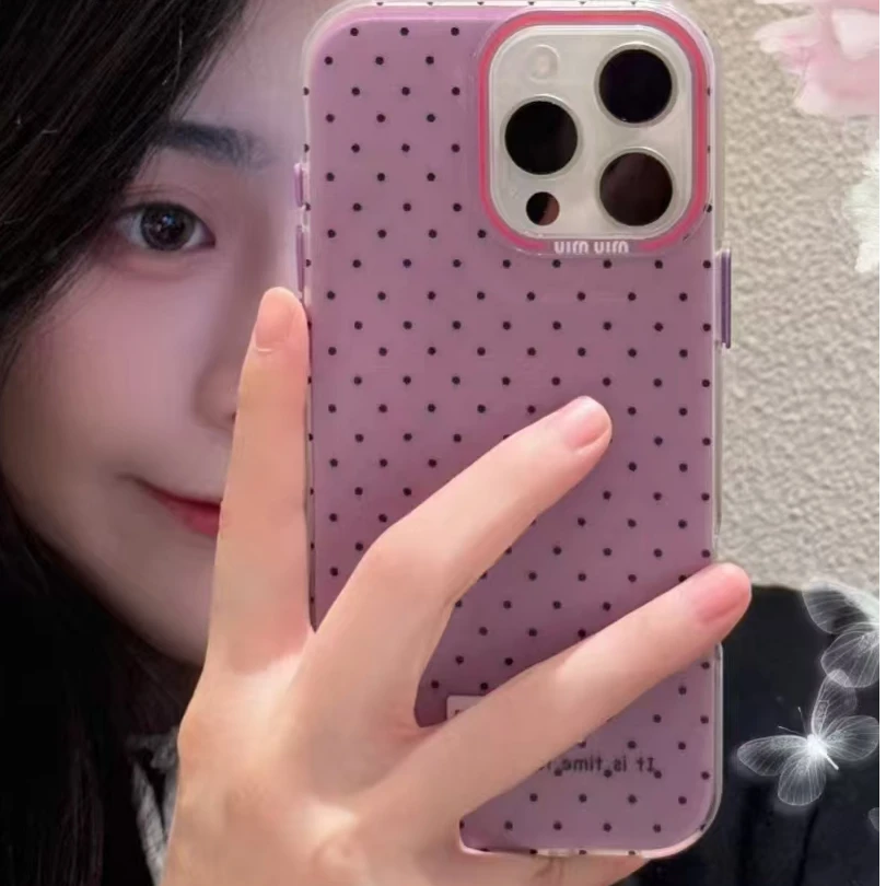 羽纱波点紫色小香适用16/15promax/14/13/12全包时尚潮牌手机壳