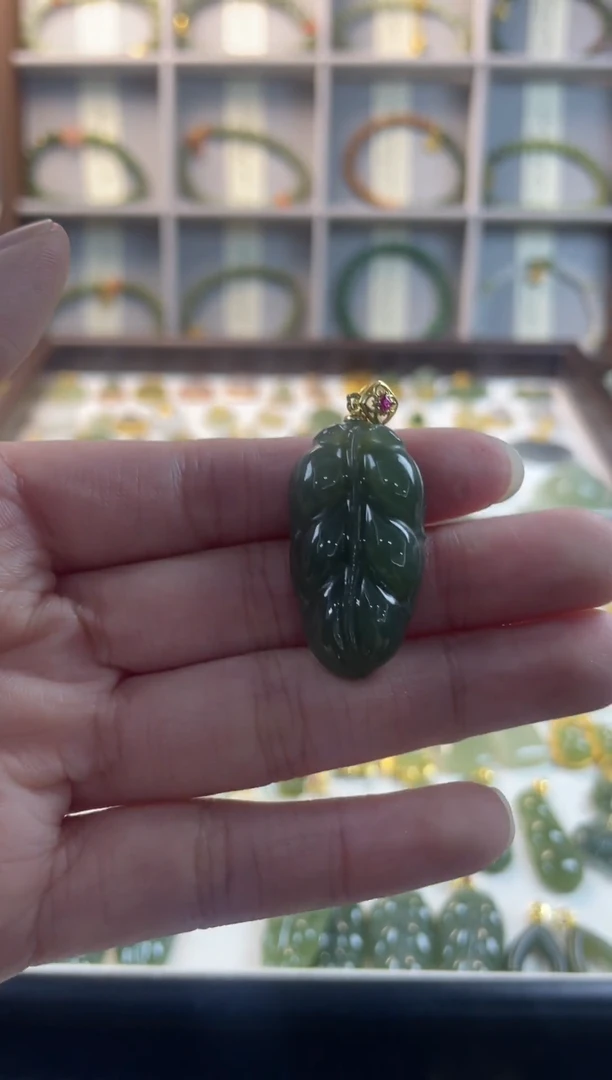 吊坠(不含链)银S925镶嵌和田玉叶子