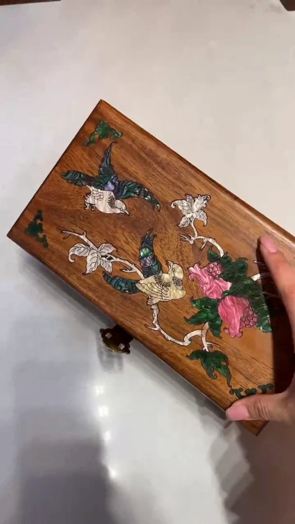 【闪购商品】木鸟踏花枝螺钿首饰盒