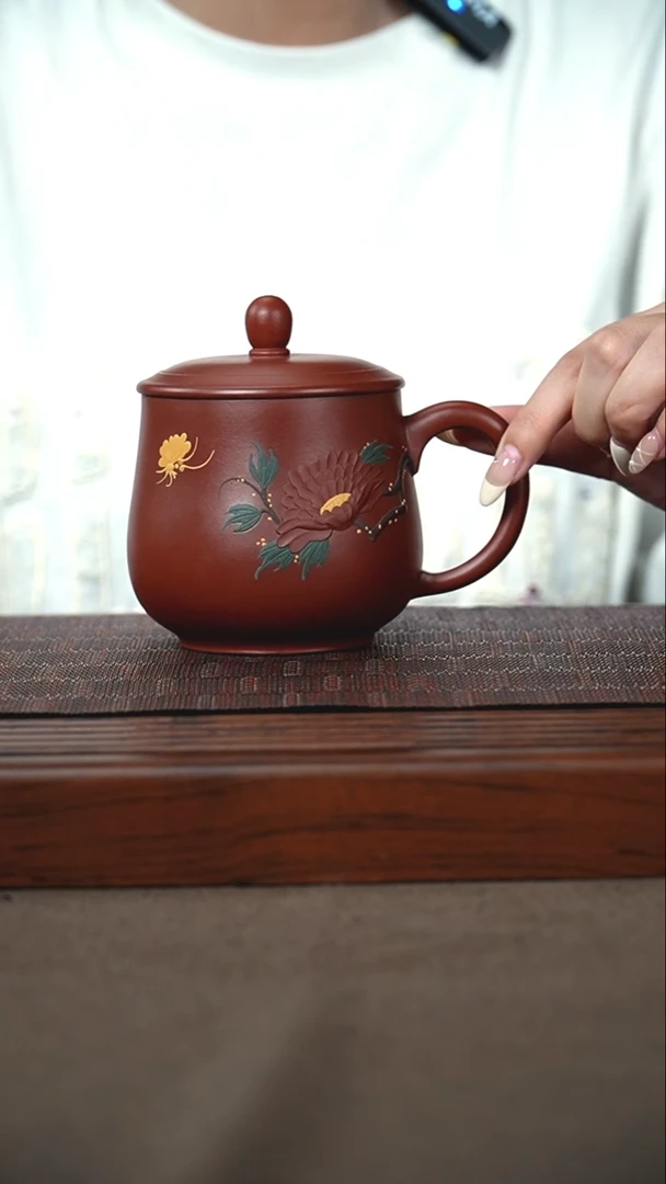 茶杯紫砂原矿大红袍紫砂杯350cc微瑕不退不换