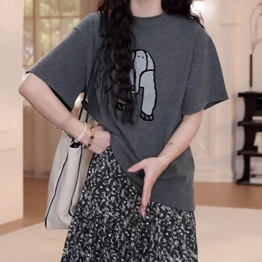 2025新款夏季工艺大象百搭植绒短袖T恤