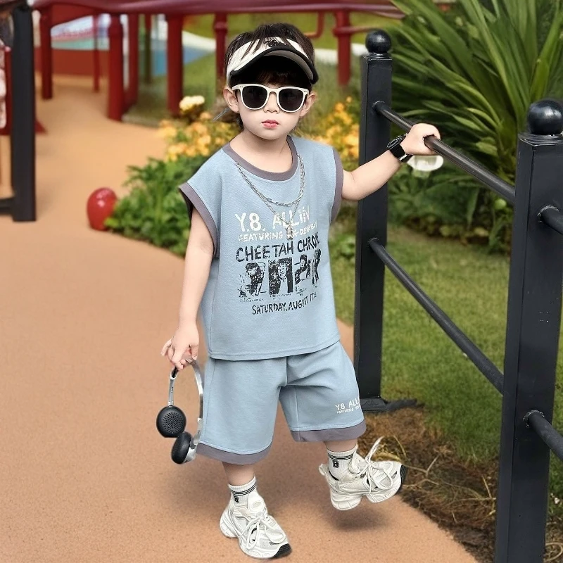 儿童夏季无袖套装男童休闲薄款背心宝宝短裤两件套夏装洋气运动装