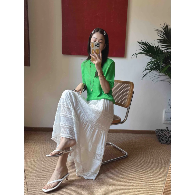 （花间白莲）半裙飘逸灵动轻盈风中轻轻舞动花间白莲半裙