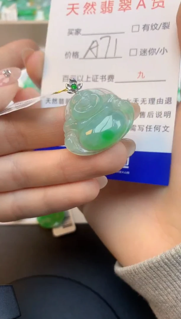 颈饰18K金镶嵌翡翠天然缅甸a货翡翠百元以上9元证书费自理