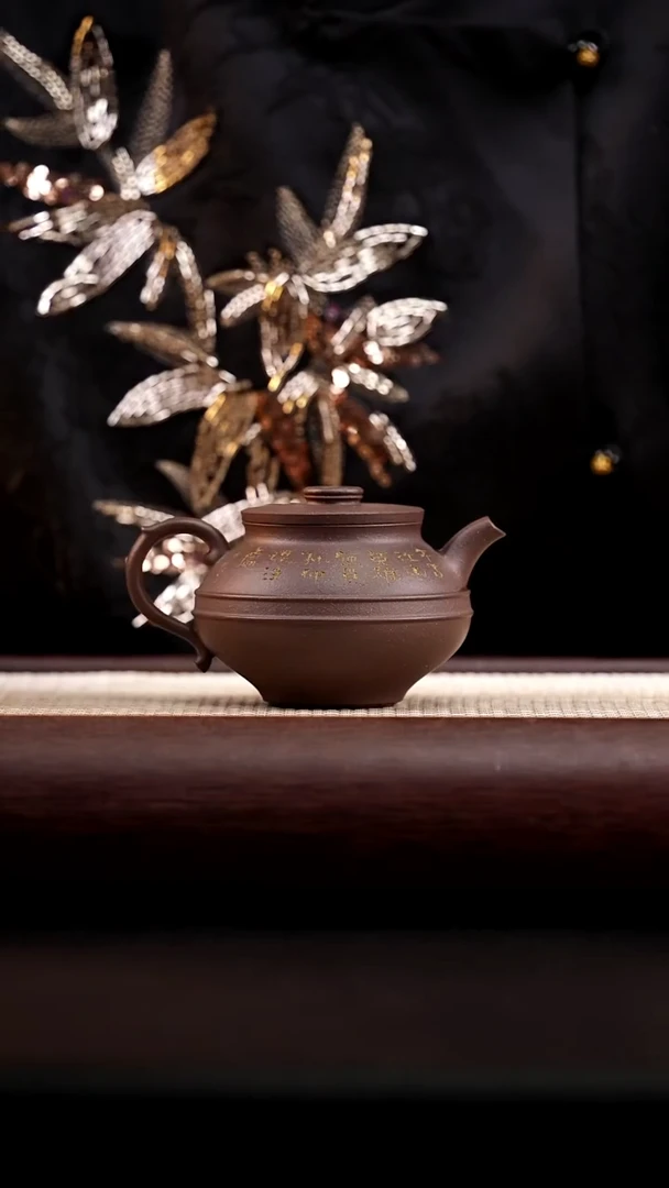 茶壶紫砂天青刻绘韵律
