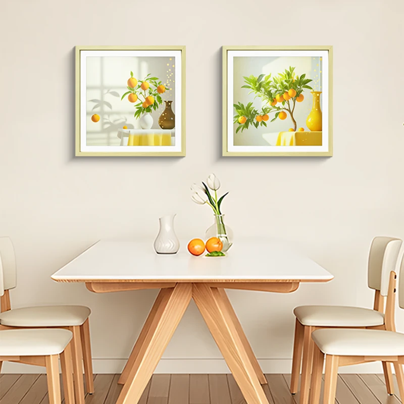 简约清新餐厅装饰画寓意好饭厅挂画客厅餐桌背景墙两联画壁画4040
