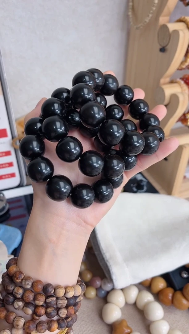 菩提根/象牙果手串大黑金干磨苹果19手串