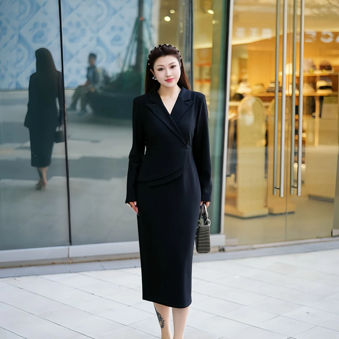 XYD71761新款秋冬气质修身贵气新款大码女装显瘦遮肚子大码连衣裙