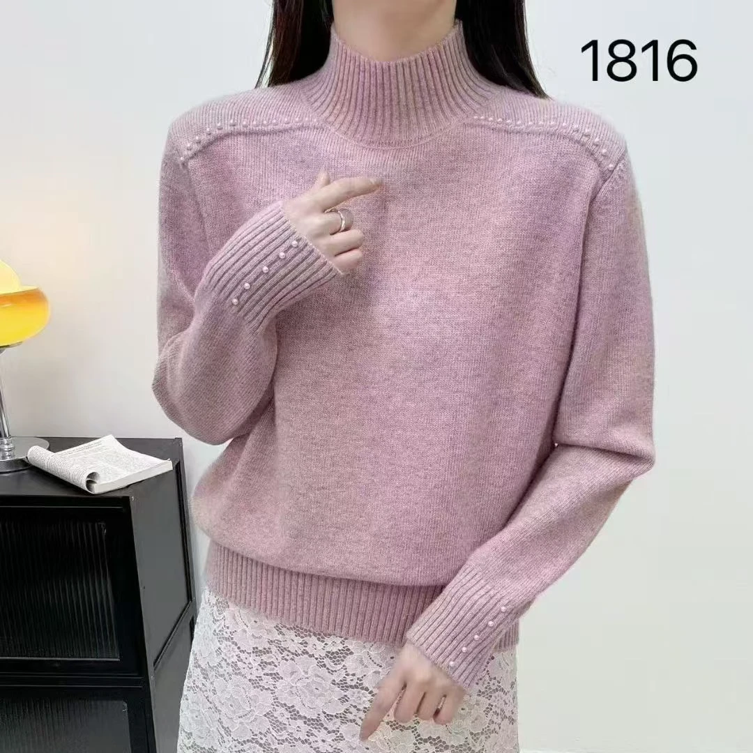 设计师款！~秋冬新款时尚洋气半高领钉珠针织毛衣女装加厚打底衫M5
