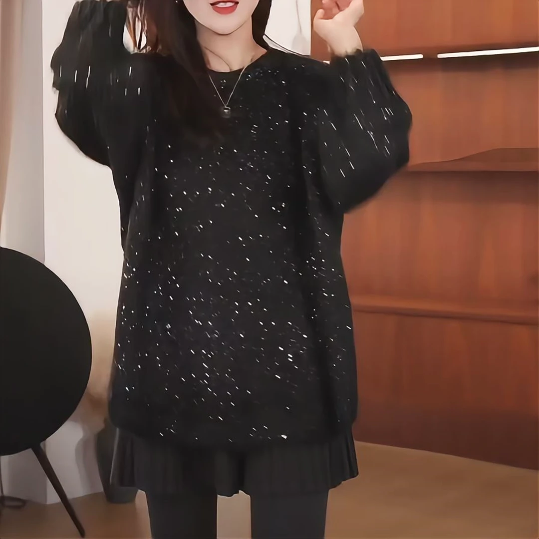 秋冬新款璀璨星空亮片风琴褶袖口设计感百搭针织衫时尚LK2500961