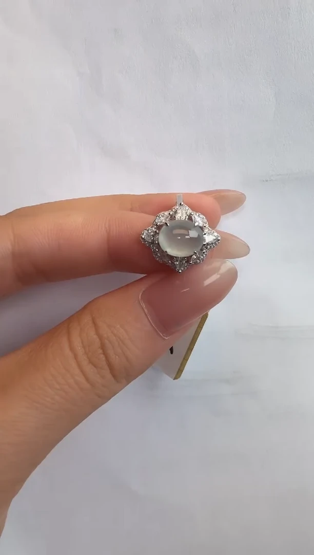 银S925镶嵌戒指翡翠通体925银镶缅甸A货翡翠戒指37