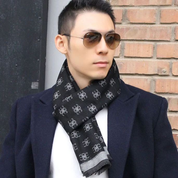 高档时尚商务男士围巾冬季韩版百搭围脖加厚针织保暖中老年礼盒装