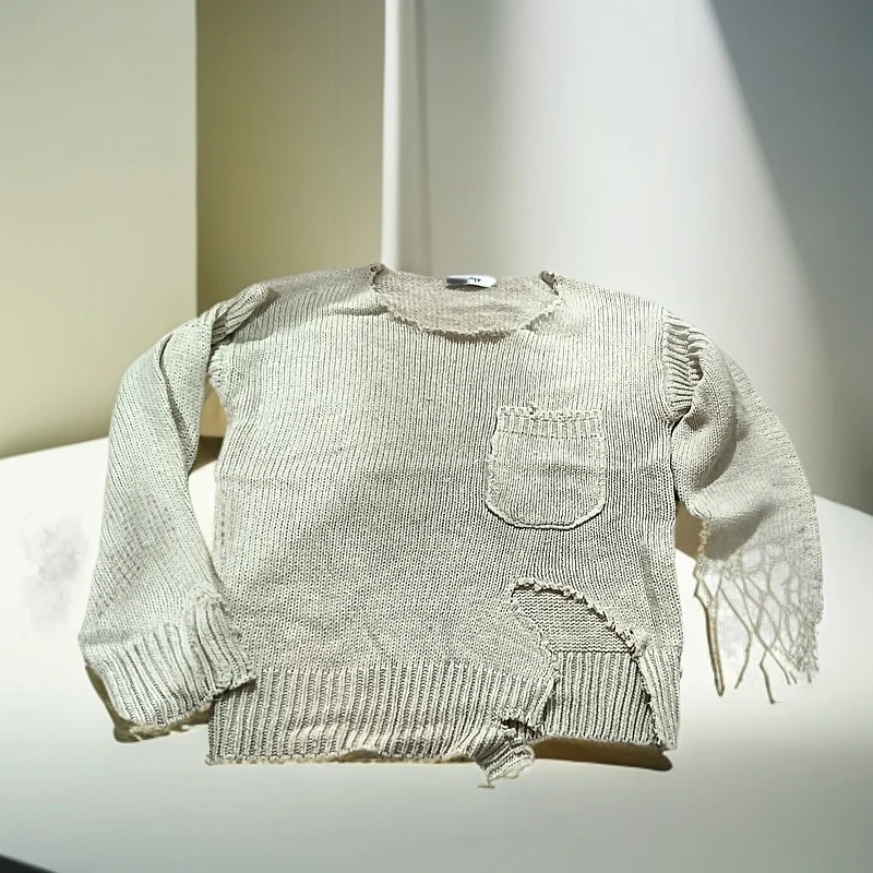 （6039）米色破旧欧美外贸原单没吊牌毛衣
