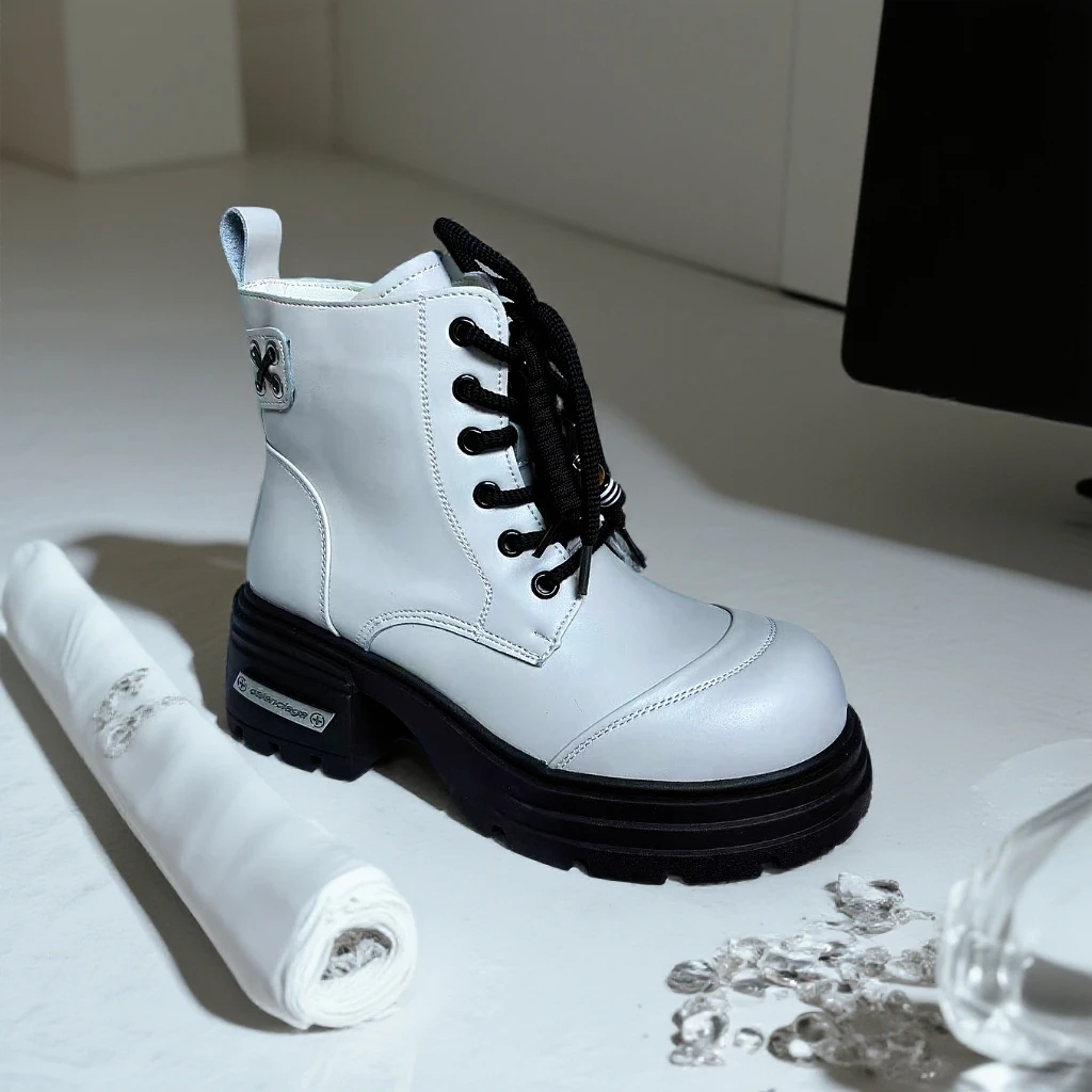 2005冬季欧货高级感真皮加棉潮酷厚底鞋马丁靴高跟大棉时尚百搭